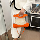 Transparent Shoulder Bags Women Straw PVC Clear Casual Totes PU Leather Handbag