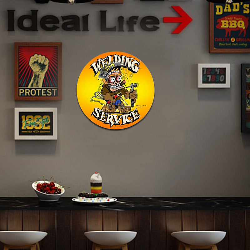 Round Cartoon Hot Rod Metal Plate Tin Sign Plaque for Pub Club Cafe Art (2)