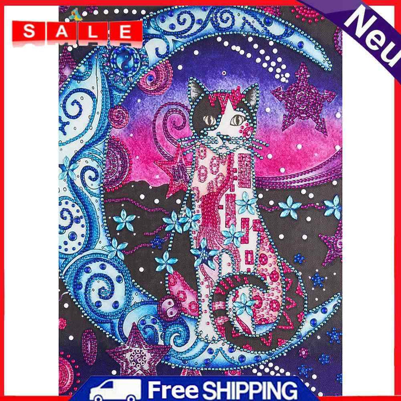 5D DIY Partial Special Shaped Drill Diamond Painting Moon Cat Handmade Art Gift