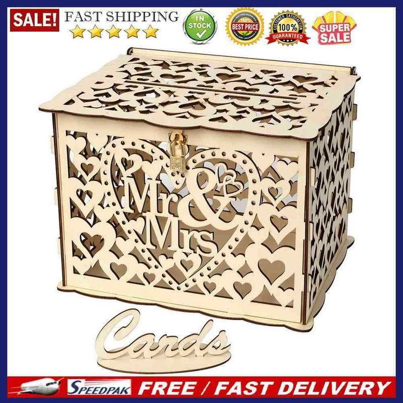 Wood Wedding Card Box DIY Mr Mrs Hollow Love Pattern Wedding Party Supplies