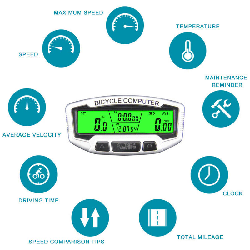 SUNDING Cycling Bicycle LCD Computer Bike Backlight Wired Code Table Speedometer