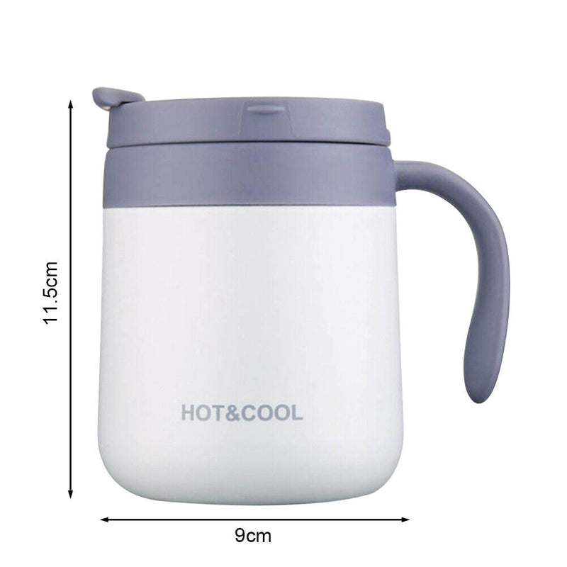 350ml Stainless Steel Vacuum Flask Handle Lid Portable Water Cup (White)