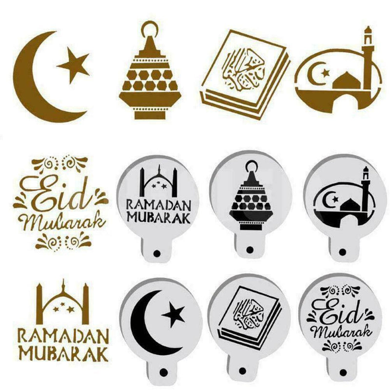Pet Eid Mubarak Coffee Spray Stencils Cookie Cake Mold Mubarak Ramadan Q9V1