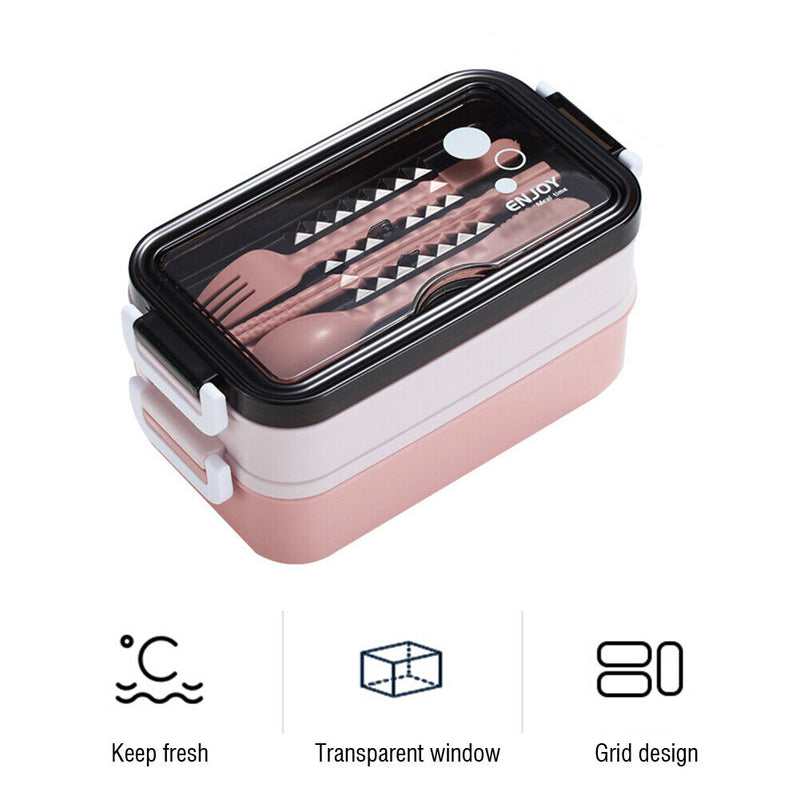 Lunch Bento Box Microwave Heating Split Double Layer Food Storage (Pink) Newly