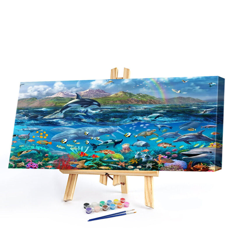 Marine Life Oil Paint By Numbers DIY Canvas Wall Art Picture Craft Home Decor
