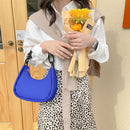 Fashion Ladies Half Moon Crescent Handbag Solid Color Nylon Underarm Purse Bag