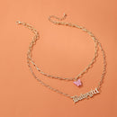Fashion Double Layer Choker Letters Butterfly Women Lady Pendant Chain Necklace