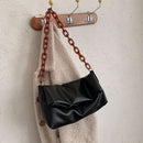 Female Leather Crossbody Chain Bag Solid Wristlet Portable Long Shoulder Handbag