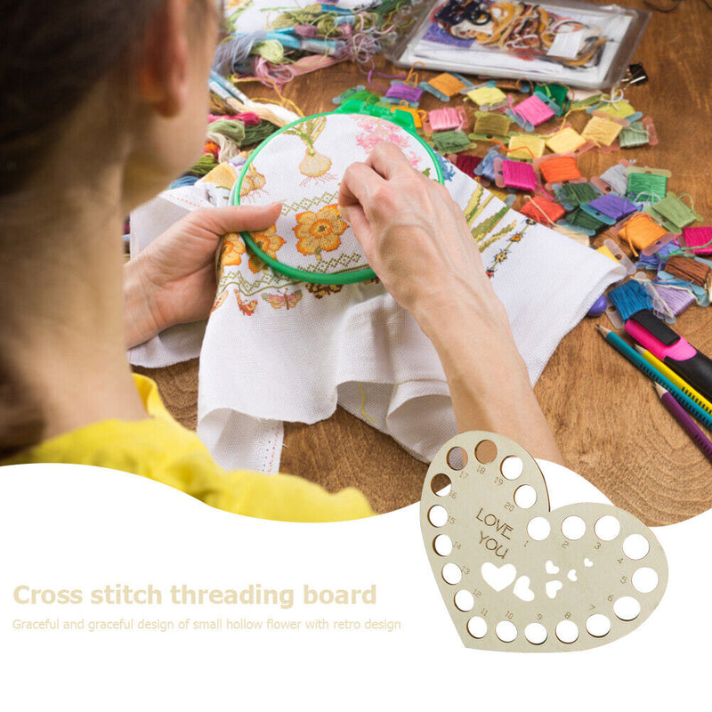 DIY Embroided Hollow Thread Board Wooden Home Cross Stitch Needle Sewing Tool