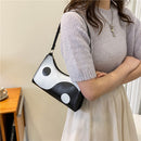 Fashion Black White Hit Color Women Handbag PU Leather Tai Chi Yin Yang Totes