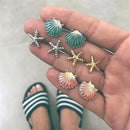 Women Jewelry Fashion Accessories 4 Pairs/Set Stud Earrings Shell Starfish