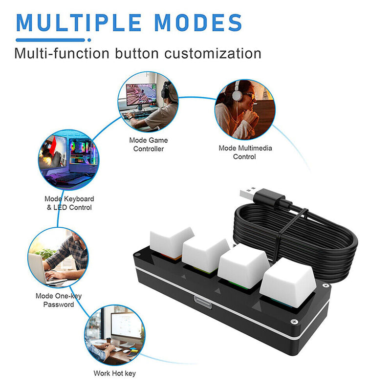 RGB Macro 4 Key Programmable One-handed Mechanical Gaming Keyboard (Clear)