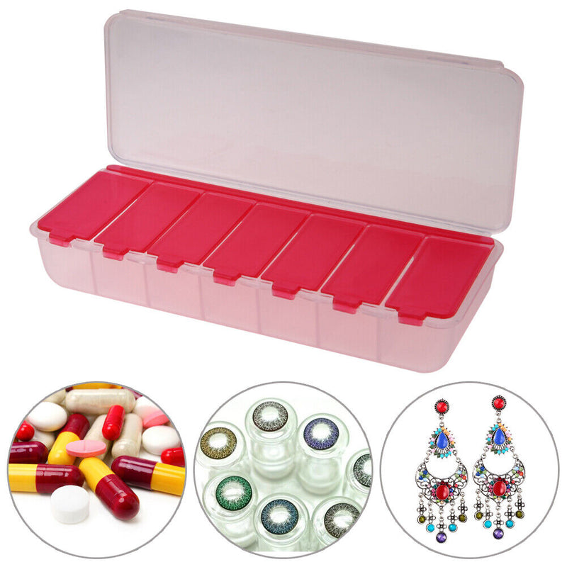 Large Travel Pill Cases Portable 7-Day Medicine Box Tablet Container(Red)