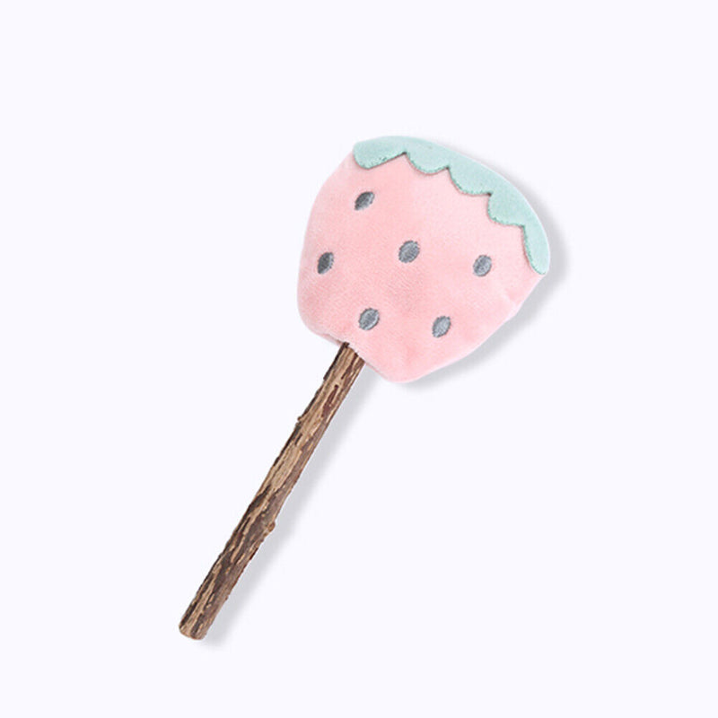 Pet Cat Plush Teething Toys Catnip Lollipop Pet Molar Sticks (Strawberry)