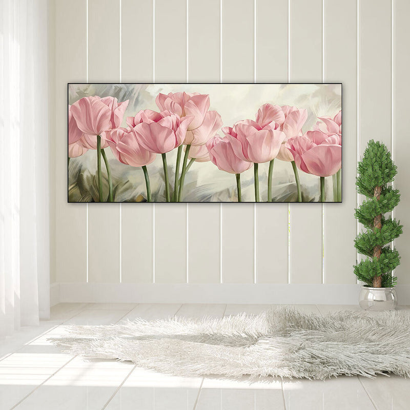 Pink Tulip Oil Paint By Numbers Kits DIY Handpainted on Canvas Gift Unframed