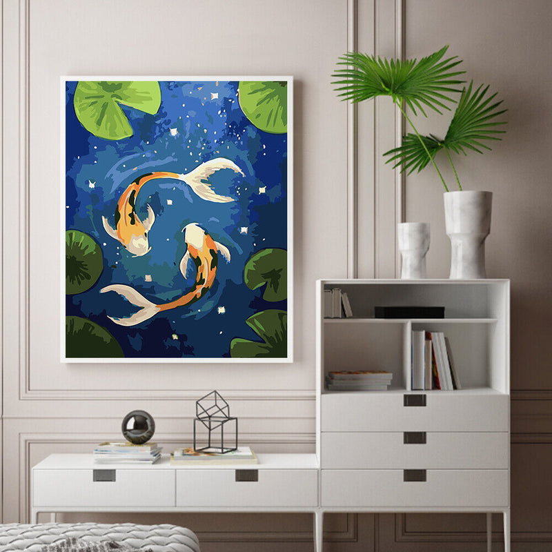 Goldfish in the Pond Oil Paint By Numbers DIY Canvas Wall Art Picture Home