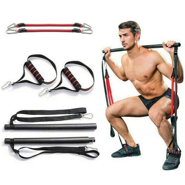 Portable Pilates Bar Kit Resistance Band Exercise Stick Yoga Home Drawbar P2G7