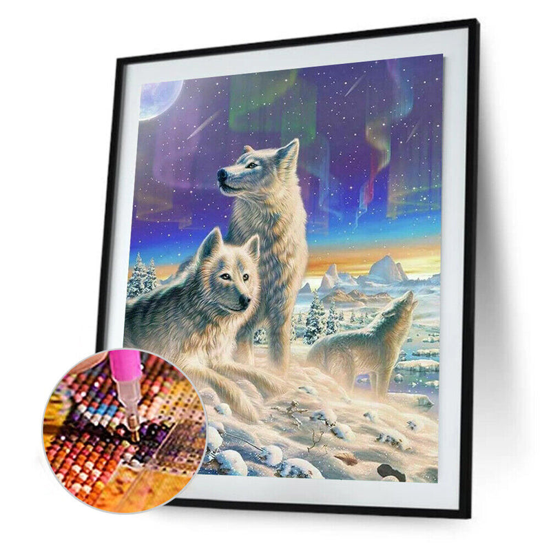 Diamond Painting 5D Full Round Drill Mosaic DIY Wolf in Snow Wall Decoration Kit