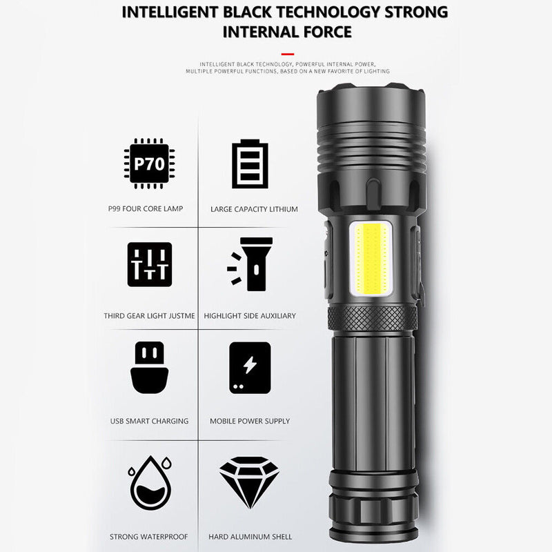 Outdoor USB Charging Waterproof Torch XHP70 COB Flash Light Camping Equipment