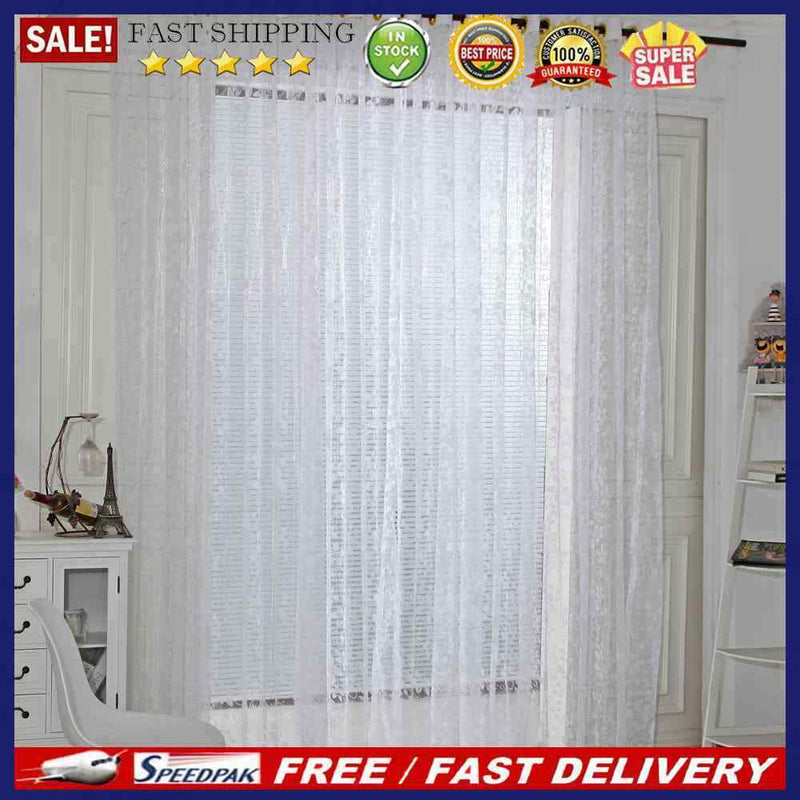 Leaves Printed Translucent Curtains Home Windows Tulle Sheer Drapes White