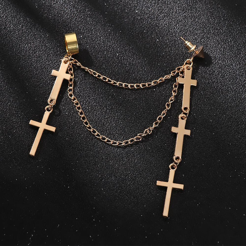 Drop Hip Hop Ladies Long Chain Stud Tassel Earrings Cross Earrings Multi-Layer