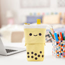 Retractable Milk Tea Pencil Case Stationery Storage Pen Holder (Yellow) Newly