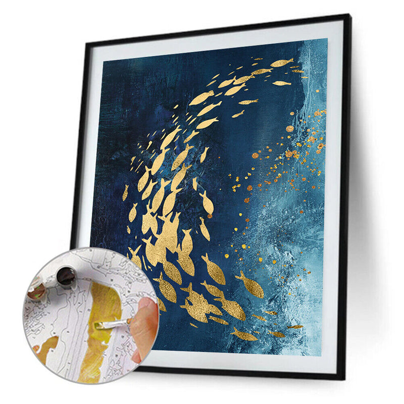 Hand Painted DIY Shoal of Fish Oil Canvas Paint By Numbers Drawing Kit Ornaments