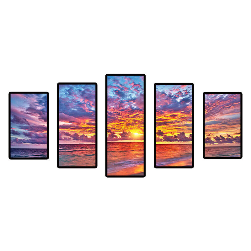 Full Cross Stitch 11CT Cotton Thread DIY 5 Panels Sea Sunset Home Decoration Set
