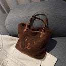 Female Fluffy Solid Color Shoulder Bag Women Casual Bear Pattern Phone Handbag