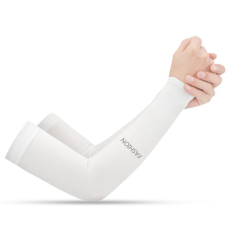 Unisex Cooling Arm Sleeves Cycling Running Sport Sunscreen Arm Cuff (White)