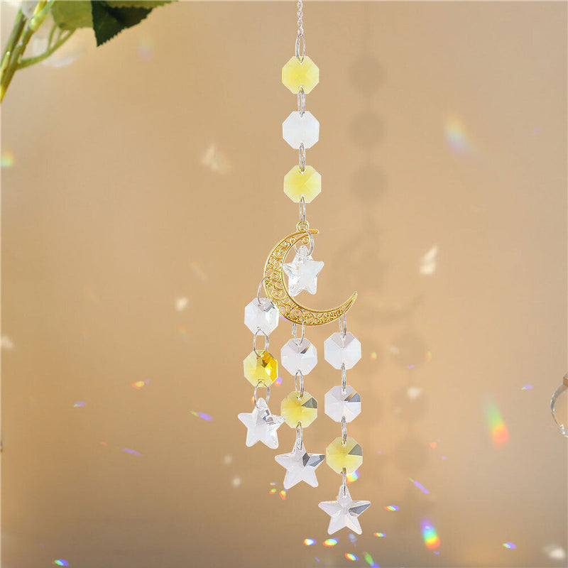 #A Crystal Windchimes Ornament Metal Hexagon Star Moon Craft Outdoor Garden Hang