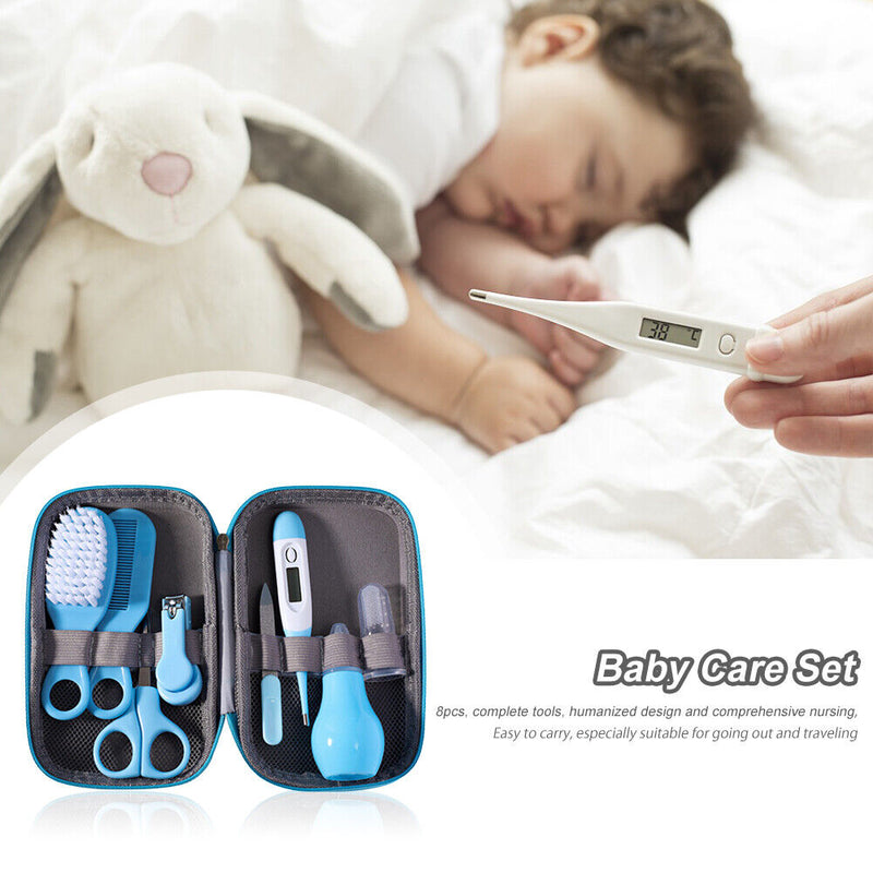8pcs Newborn Care Kit Nail Thermometer Grooming Clipper Scissors (Blue)