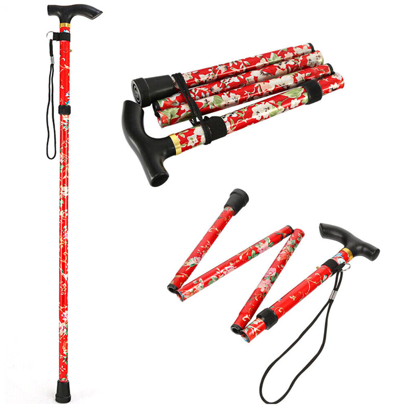 Folding Walking Stick Telescopic Outdoor Canes Hiking Trekking Poles (Red) Newly