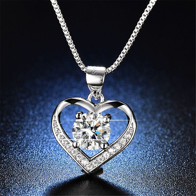 Wedding Crystal Pendant Necklace Eternal Love Heart Cubic Zirconia Neck Chain