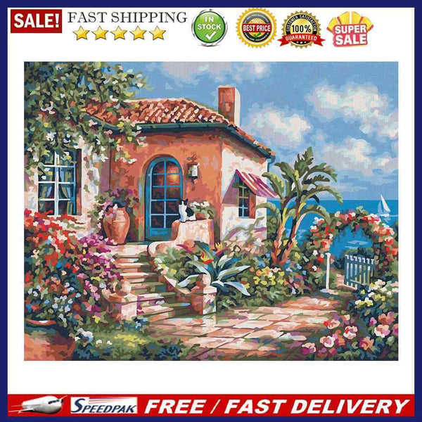 Seaside Holiday Cottage Oil Paint By Numbers Kits Canvas Drawing DIY Coloring