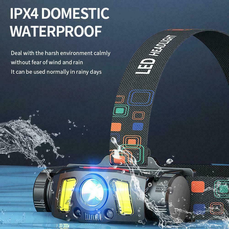 2000LM LED Headlight Head Lamp Motion IR Sensor Head Light Super Battery X4K6