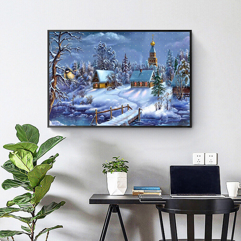 Snowy village 50x40cm Oil Paint By Numbers Picture DIY Painting HY2106002