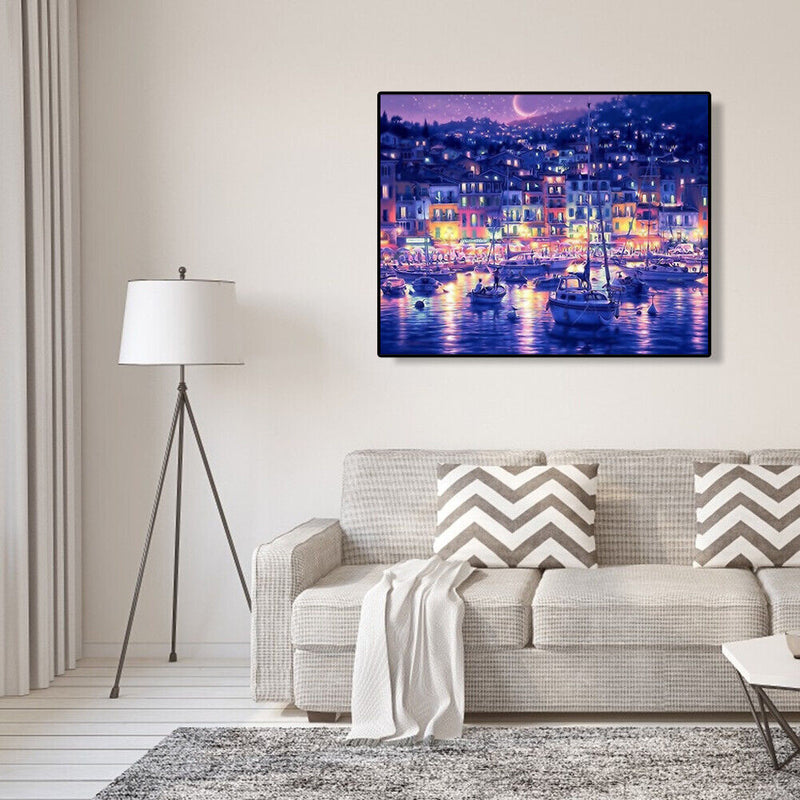 Painting By Numbers DIY Night Sky Ship Canvas Oil Wall Art Picture Ornaments Kit