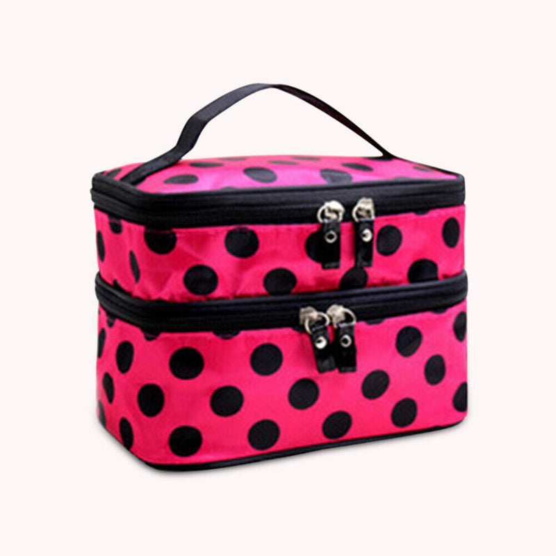 Double Layer Women Cosmetic Bag Zipper Organizer Portable Travel Makeup Stora