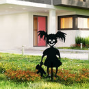 Evil Children Metal Silhouette Lawn Outdoor Plug-in Garden Sign Statue Decor