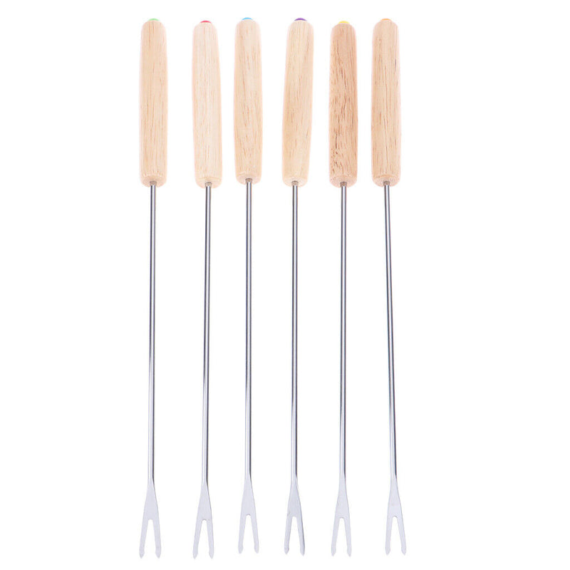 6 Stück Edelstahl BBQ Spieße Bratstangen Nadel Eiche Gabeln Lagerfeuer