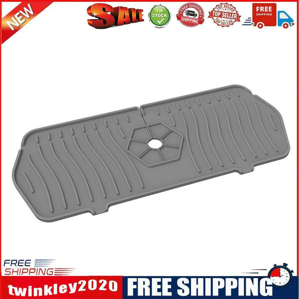 Kitchen Faucet Mat Silicone Sink Splash Guard Counter Draining Pad (Grey)