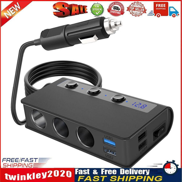 Cigarette Lighter 3 Socket 180W DC Power Adapter USB Car Charger (Black) Newly