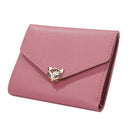 Women Simple Trifold PU Leather Wallet Solid Color Card Holder (Wine Red)