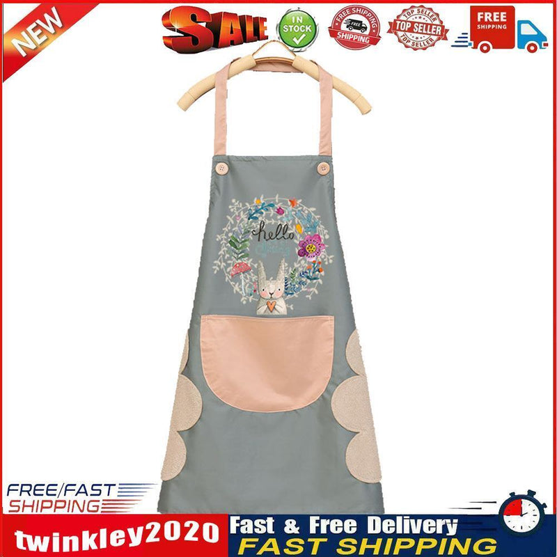 Printed Kitchen Apron Cute Women Non-woven Home Waterproof Pinafore (Blue) Newly