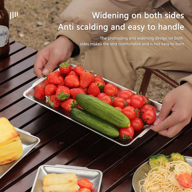 Stainless Steel Rectangular Plate Barbecue Dish Pan Tray Food Container (M)