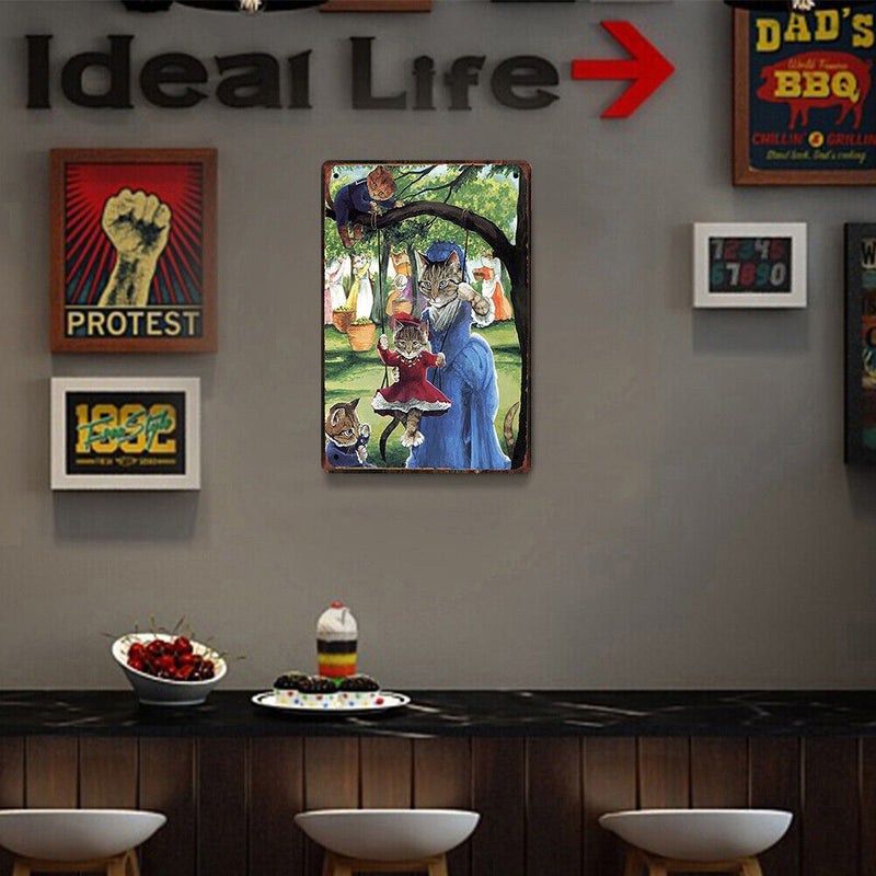 Metal Sign Plaque Tin Sign Swing Cat Poster Living Room Bar Cafe Decoration