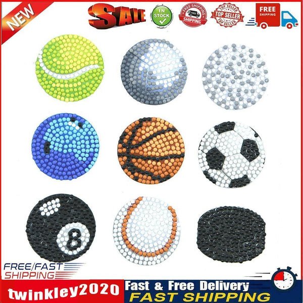9pcs Stickers DIY Round Drill Diamond Painting Sports Ball Rhinestone Kit Newly