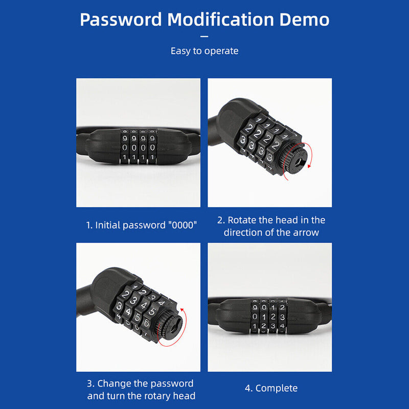 Bicycle Security Lock Anti-theft 4 Digit Password for MTB Road Bike Cable Locks