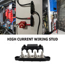 4 Post Power Distribution Block Bus Bar High Current Wiring Stud (M8 Black)